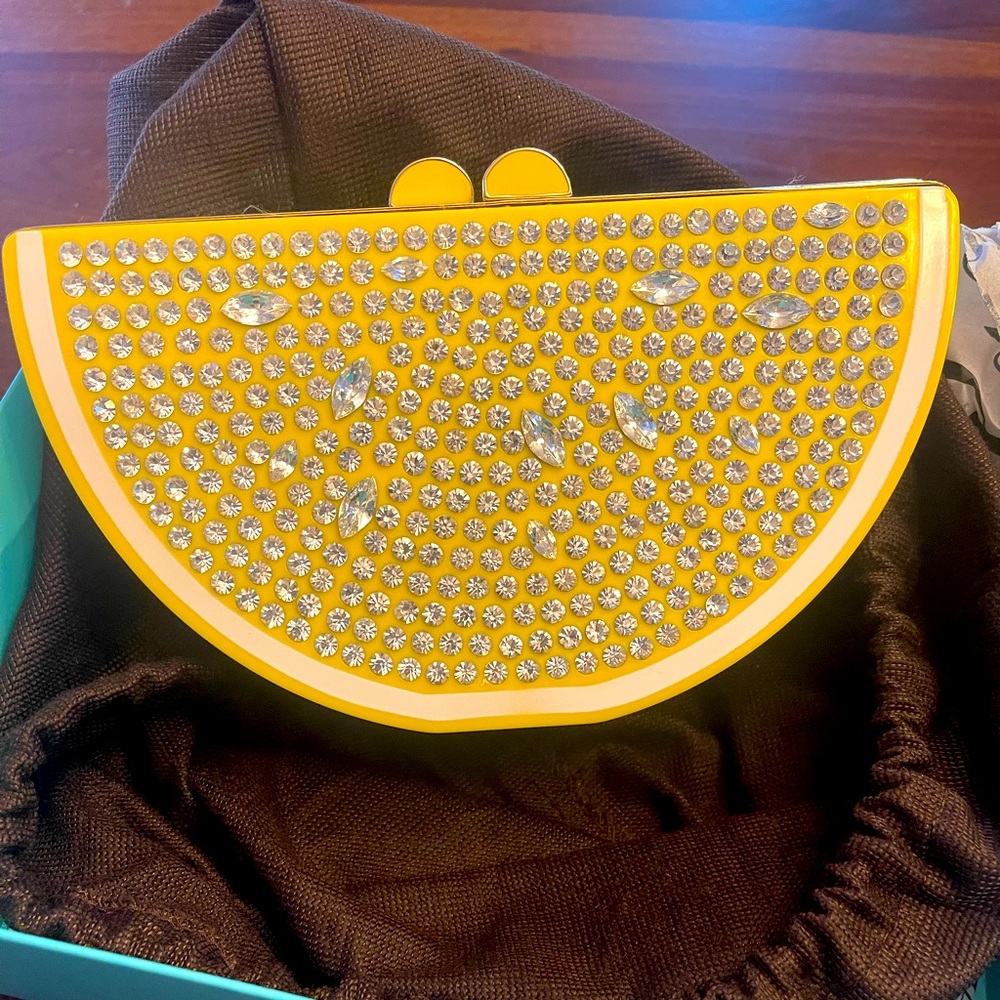 Kate Spade Via Limoni Lina Lemon Wedge Handbag Clutch Sparkling Purse RARE